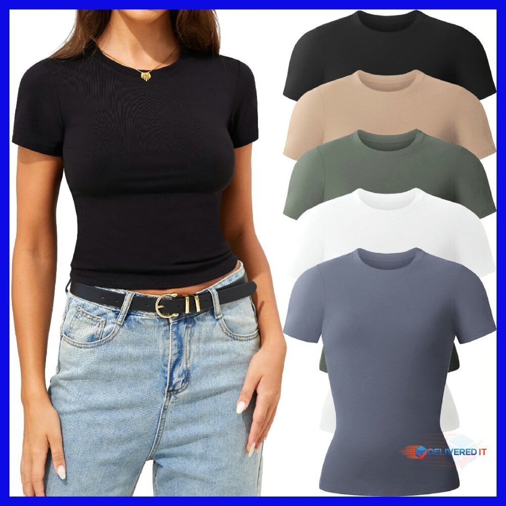 Women's Stretchy Crew Neck Tee 3-Pack Soft Rayon Basic Tops